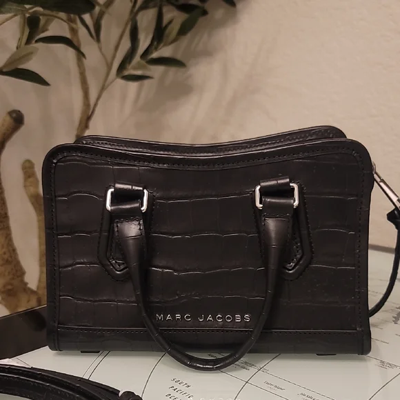 Marc Jacobs Black Croc-Patterned Satchel